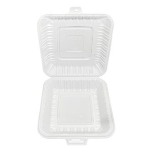 7" x 7" Mineral Filled PP Hinged Containers | White