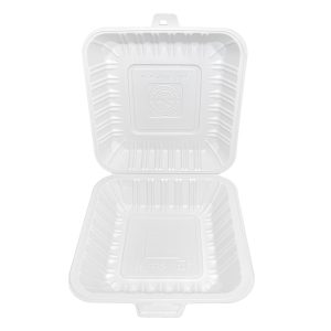 8" x 8" Mineral Filled PP Hinged Containers | White