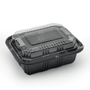 5 1/2" x 4 1/3" PS Plastic Rectangular Food Containers & Lids | Black