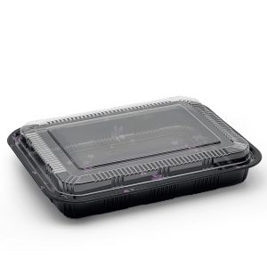10 2/5" x 7 22/25" PS Plastic Rectangular Food Containers & Lids | Black