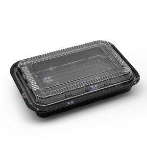 9 1/7" x 6 2/5" PS Plastic Rectangular Food Containers & Lids | Black