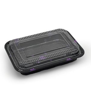 8 9/20" x 5 9/10" PS Plastic Rectangular Food Containers & Lids | Black
