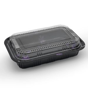 8 1/5" x 5 1/3" PS Plastic Rectangular Food Containers & Lids | Black