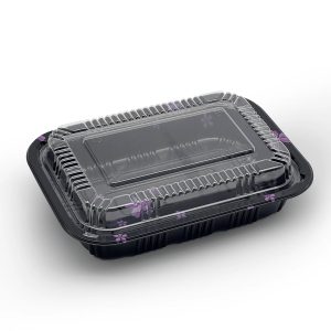 7 7/25" x 5 1/4" PS Plastic Rectangular Food Containers & Lids | Black