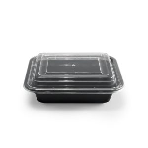 12 oz PP Plastic Microwavable take-out Containers & Lids | Rectangular | Black