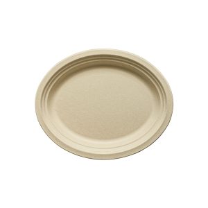 12.5" x 10" Compostable Bagasse Plates | Oval | Natural