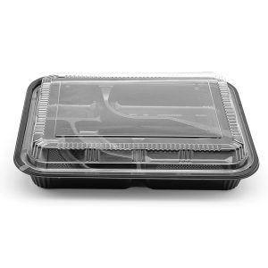 PS Plastic 10 7/10" x 8 1/5" Bento Box with lid | 5-compartment | Black